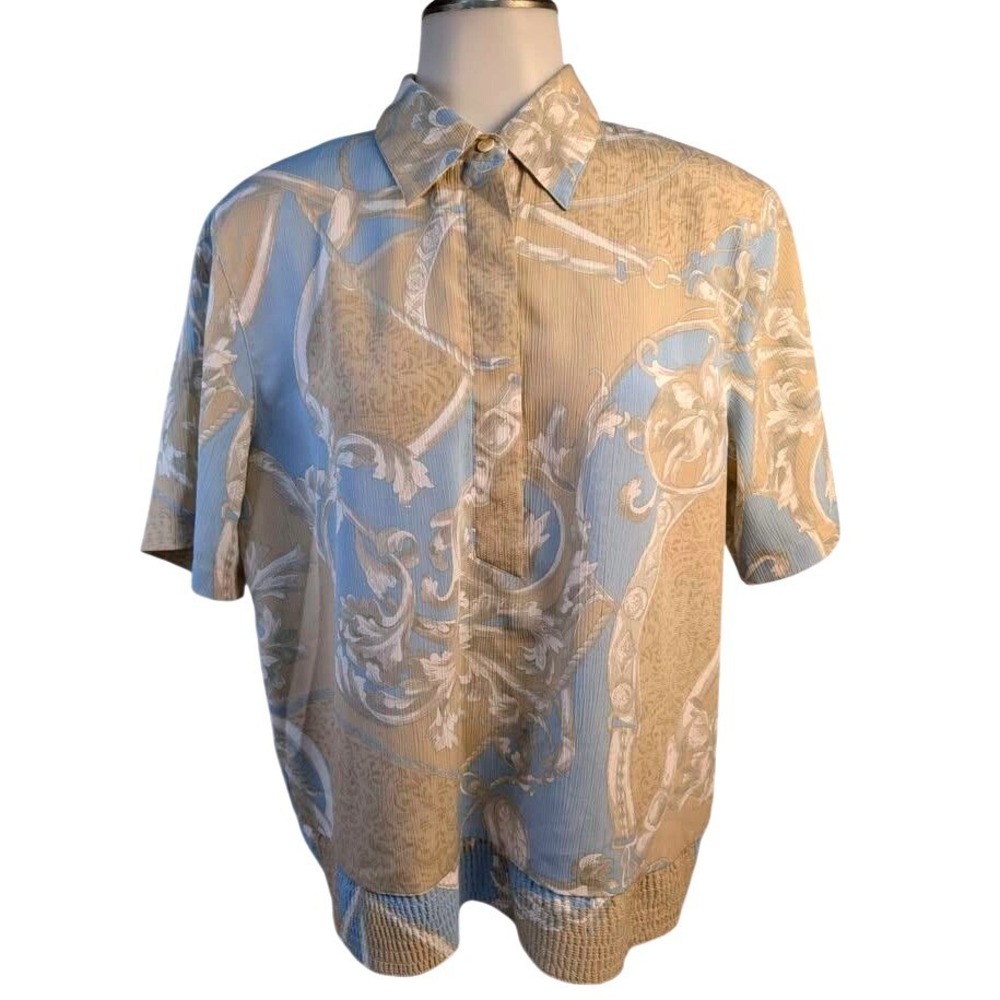 Vintage Alfred Dunner~Blouse Women's 10~Baroque Equestrian‎ Plisse Short Sleeve